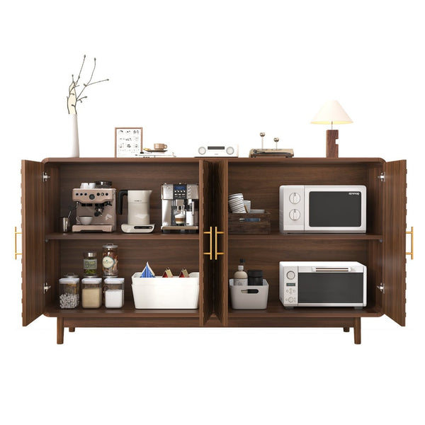 English Elm Sideboard Buffet with Four Doors Carved Edges Gold Handles Adjustable Shelves Dining Room W5389P463456