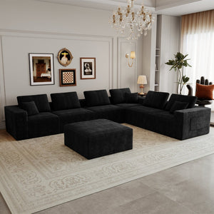 English Elm 141.73*106.3"modular Sectional Sofa 7 Piece Corduroy Upholstered Living Room Couch Set W3819S00144