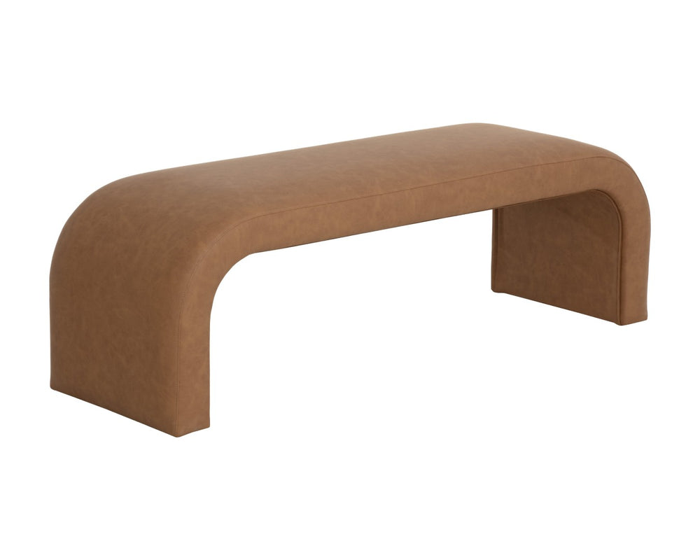 Sunpan NAHARA Modern Arch-Shaped Bench in Milliken Cognac Faux Leather - Stylish Seating for Any Space 112570