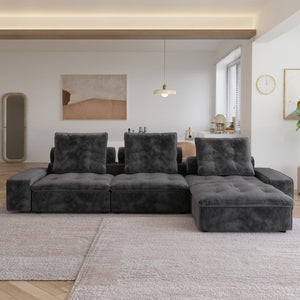 English Elm Sky Cloud Deluxe Adjustable Sectional Sofa - Elegant Grey Velvet 4-Seater For Modern Living Spaces B341S00028-GIGA