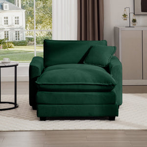 English Elm Comfortable Single Chair With Footstool And Pillow - Luxurious Green Corduroy For Living Spaces W714S00702