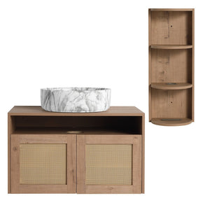 English Elm 30" Floating Bathroom Vanity Oak Finish Ceramic Vessel Sink Soft Close Plywood Cabinet W999S00503