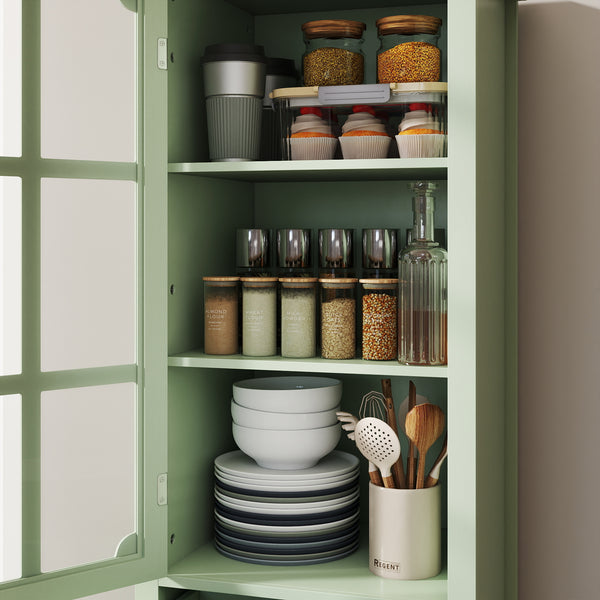 English Elm Minimalism Mint Green Buffet Cabinet with Tempered Glass, Solid Wood Legs, Spacious Drawer & Shelves W2557P355889