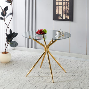 English Elm Dining Table With Tempered Glass Top And Chrome Metal Legs - Modern Space-Saving Design For Homes W234P351121