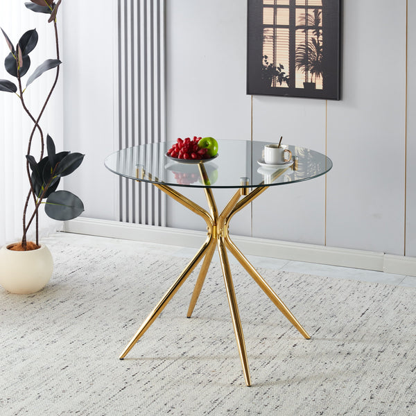English Elm Dining Table With Tempered Glass Top And Chrome Metal Legs - Modern Space-Saving Design For Homes W234P351121