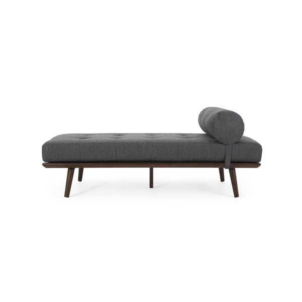 English Elm CHAISE Mid-Century Button-Tufted Waffle Stitch Lounge with Bolster Pillow and Rubberwood Frame Elegance Charcoal 70.75 L x 31.75 W x 9.5 H W2297P190130