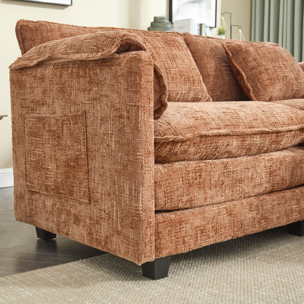 English Elm United Cozy Two-Seat Chenille Sofa With Detachable Armrests, Footstools, And Side Pockets For Comfort P1 W1568S00141-GIGA
