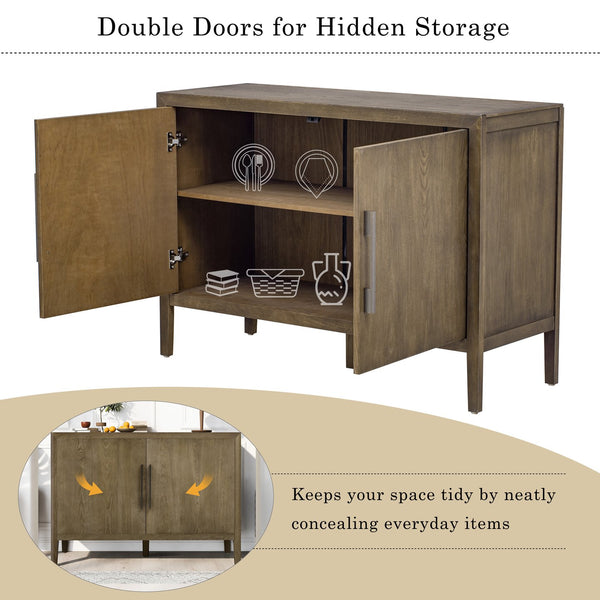 English Elm U_STYLE 47.2-Inch Farmhouse Sideboard with Ash Veneer, Double-Door Storage, Iron Handles, Stable Design Espresso N711P241278D