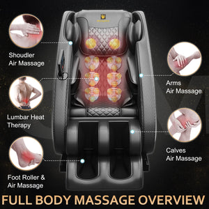 English Elm Massage Chair With Bluetooth Speakers, Zero Gravity Recline & Full-Body Air Pressure Relief - Black W1875P254004