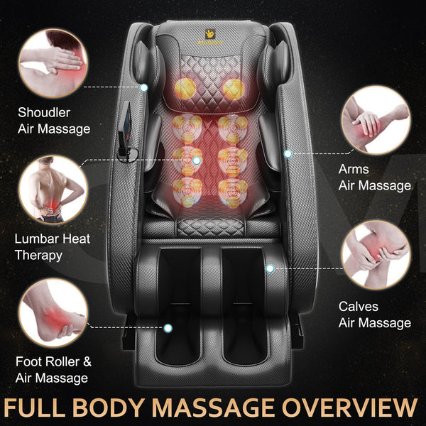 English Elm Massage Chair With Bluetooth Speakers, Zero Gravity Recline & Full-Body Air Pressure Relief - Black W1875P254004