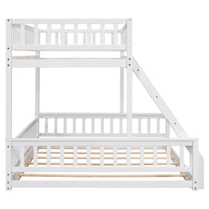English Elm Twin Twin XL over Queen bunk bed with ladder and guardrails, sturdy pine MDF frame for small rooms White GX000464AAK