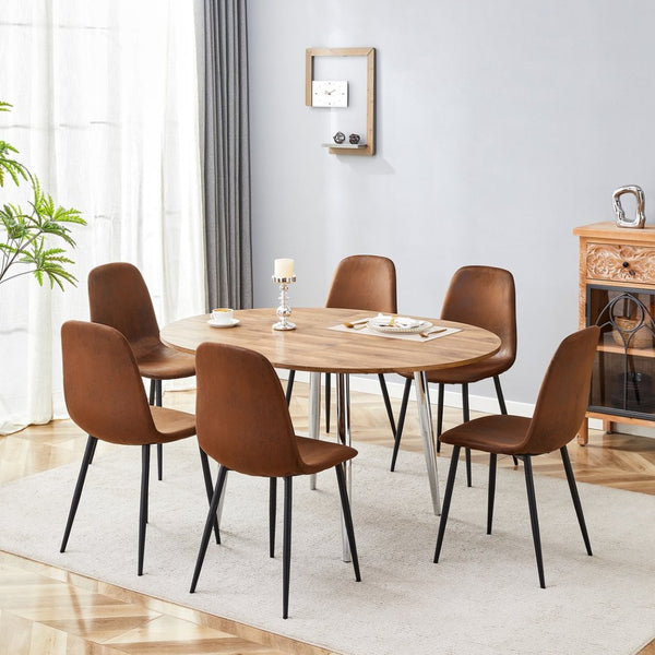 English Elm Table and Chair Set Extendable Round Oval Wood Grain Mdf Modern Dining Room W1151S03965