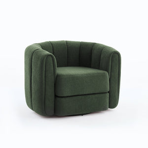 English Elm Swivel Teddy Fabric Barrel Chair with 360° Rotation, Solid Wood Base, Plush High-Density Comfort Green+Dark Green W2606P221608