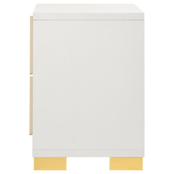 English Elm Jeremiah Art Deco 2-Drawer Nightstand in Crisp White with Gold Accents — Bold Legs, Sleek Storage B062P378336