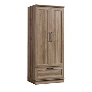 English Elm Wardrobe/Storage Brown Finish Engineered Wood Closet with Adjustable Shelves, Rod & Smooth Drawer (71.3") B356P402764