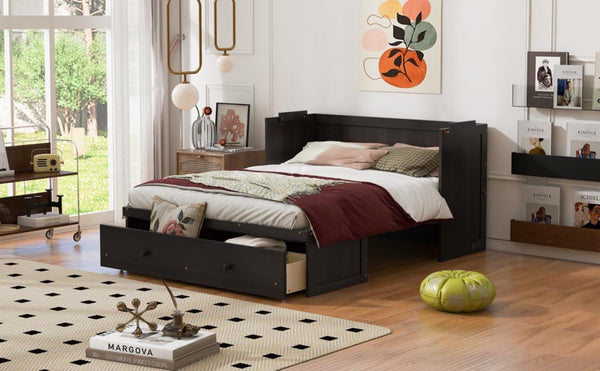 English Elm Queen Murphy Wall Bed with Pull Out Drawer and Built in Usb Charging Cabinet Espresso N708P205905P