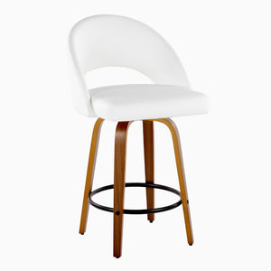 English Elm Fixed-height Swivel Counterstools Faux Leather Padded Seat Chrome Footrest Set of 2 White B202S01845