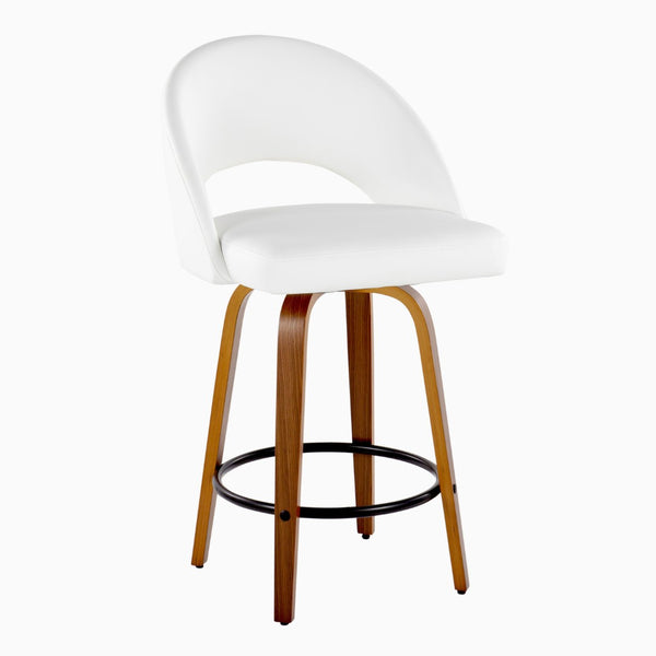 English Elm Fixed-height Swivel Counterstools Faux Leather Padded Seat Chrome Footrest Set of 2 White B202S01845