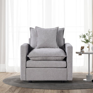 English Elm Chenille Solid Wood Frame Deep Seat Single Armchair with High-Density Foam Cushions & Toss Pillow Gray W1036P187127