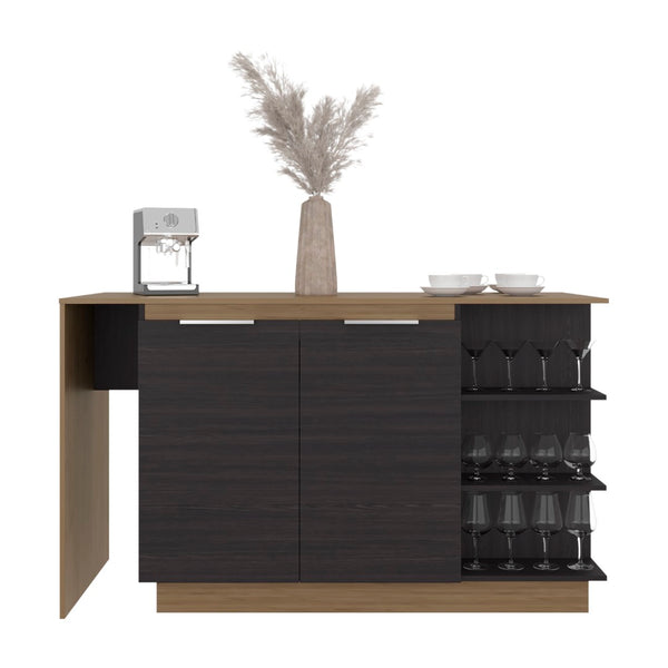 English Elm Dwight Two-tone Kitchen Bar Counter with Open Shelves and Concealed Cabinet Storage B097S00253