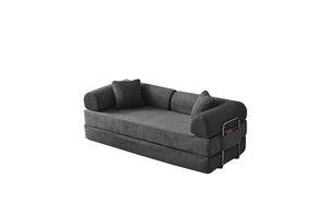 English Elm 78.8" Corduroy Modular Floor Sofa Convertible Sleeper Futon with Pillow Back Support Gray W5617P456004