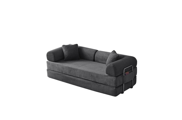 English Elm 78.8" Corduroy Modular Floor Sofa Convertible Sleeper Futon with Pillow Back Support Gray W5617P456004