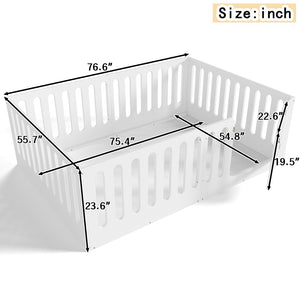 English Elm Twin Solid Pine Montessori Floor Bed with House Frame Door and Safety Fence Light White W5305P420635