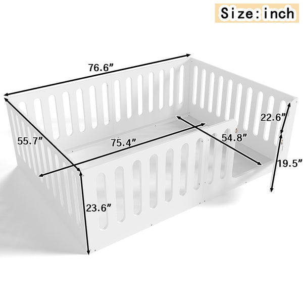 English Elm Twin Solid Pine Montessori Floor Bed with House Frame Door and Safety Fence Light White W5305P420635