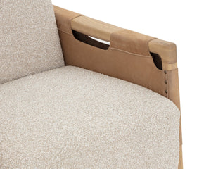 Sunpan CALLOWAY Lounge Chair - Modern Light Oak Frame with Plush Oatmeal Cushions & Nubuck Tan Leather Straps 112247