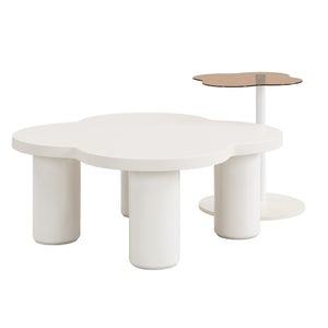 English Elm VIBE Petal-Shaped Modern Coffee Table Set of 2 with Roman Column Legs, Glass Top, Safe Rounded Corners SJ000135AAK