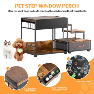 English Elm Pet Pet Step Window Perch Bunk Bed for Dogs Elevated Multi-Level Lounge with Drawer Non-Slip Pad Vintage W1687P181838
