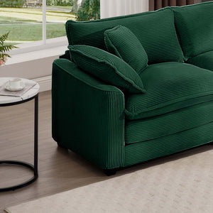 English Elm Comfortable Single Chair With Footstool And Pillow - Luxurious Green Corduroy For Living Spaces W714S00702
