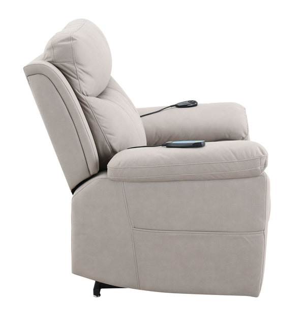 English Elm Chriki Light Gray Polished Microfiber Recliner with Lift, Heated Massage, Power Motion & Contemporary Comfort B2726P242438