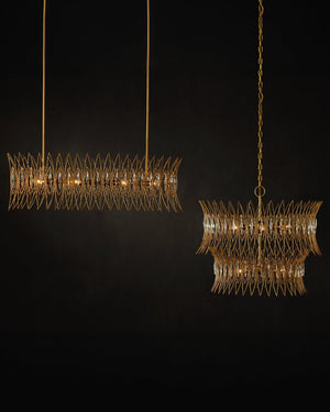 Currey & Company Marquise Oval Gold Chandelier - Elegant Mid-century Design With Leaf Motifs And Dimmable Lighting Gold Glass ,Wrought Iron 9000-1287-currey-company