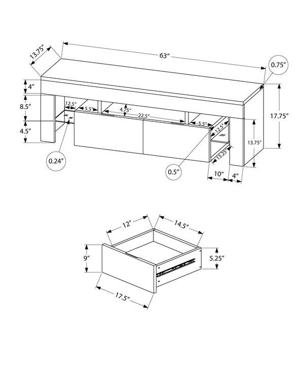 English Elm Tv Stand 63 Inch Glossy White Console with Open Shelves & Dual Drawers, Modern MDF Media Center B2710P219331