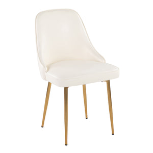 English Elm Marcel Glam Dining Chairs Set of 2 — White Faux Leather Upholstery, Gold Tapered Metal Legs, Cushioned Comfort B202P223589