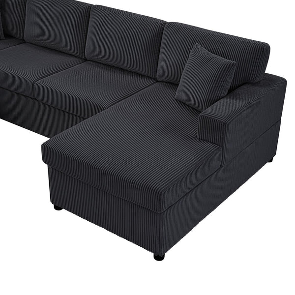 English Elm Oversized U-Shaped Sectional Sofa with Corduroy Upholstery, Deep Cushions, Chaise and 3 Pillows (115.3") Black N719S002060B