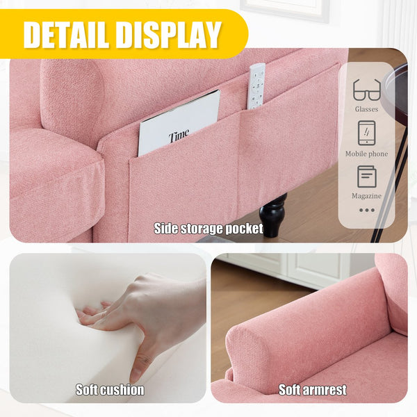 English Elm Modern Chenille Recliner Chaise Lounge Sofa Chair with High-Resilience Foam, Wide Seat, 550lb Capacity Pink W395P371343
