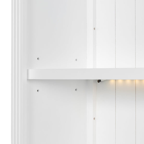 English Elm 83.4"tall Bookcase with Led Shelves Sliding Doors Open Storage Modern White N751S379857K