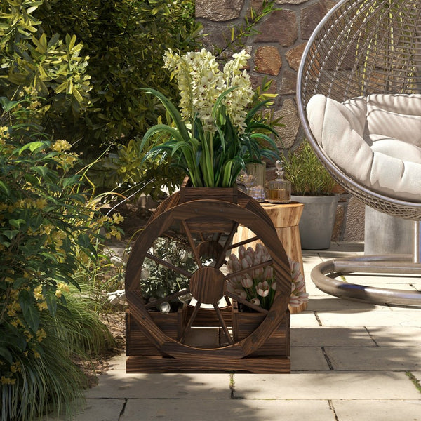 English Elm Outsunny 3 Tier Raised Garden Bed Wagon Wheel Fir Wood Planter for Herbs Veggies W2225P174413