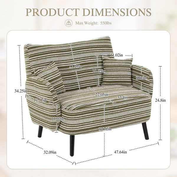 English Elm Modern tufted two-seater sofa with boucle upholstery, tapered legs, storage pockets and plush comfort for small spaces and offices Olive Green W395P376589