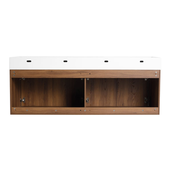 English Elm 60 Inch Wall-Mounted Bathroom Vanity With Double Resin Sink, Modern Design & Ample Storage Space W999S00250