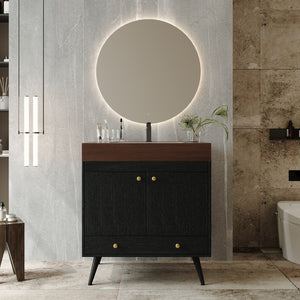 English Elm Contemporary Freestanding Bathroom Vanity Sintered Stone Top Ceramic Sink Storage Cabinet W3136S00060