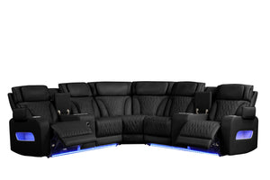 English Elm Jazmina Power Reclining Sectional with Led Lighting Bluetooth Speakers and Usb Charging Ports Black B2749S00269