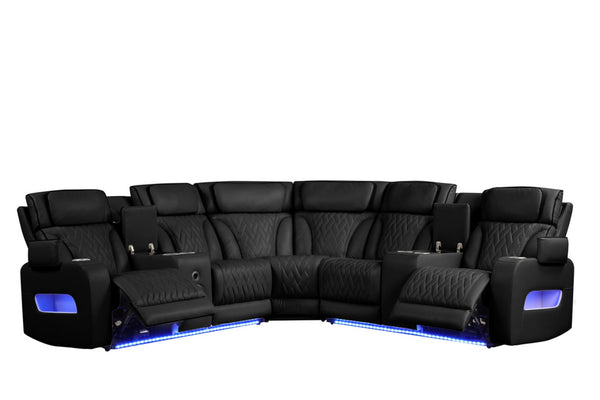 English Elm Jazmina Power Reclining Sectional with Led Lighting Bluetooth Speakers and Usb Charging Ports Black B2749S00269