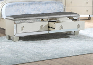 English Elm Glam Tufted Queen Bed with Mirrored Accents and Dual Underbed Storage Drawers for Luxe Bedrooms Grey,Silver 91 L x 10 W x 6 H B011S01993