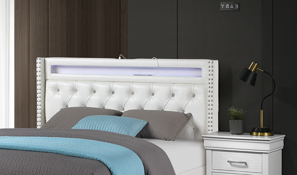 English Elm Modern Tufted Queen Platform Bed Faux Leather Led Headboard with Built-in Charging Port B011S02071