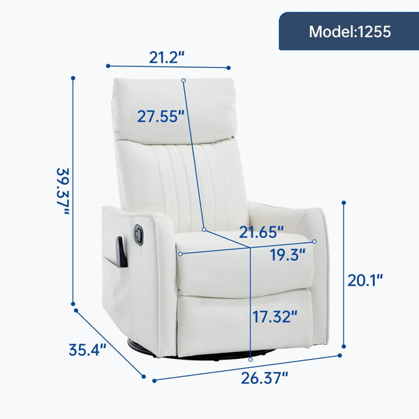 English Elm Beige Fabric Swivel Rocker Recliner with Massage Nodes and Lumbar Heat for Living Room White W1803P363432
