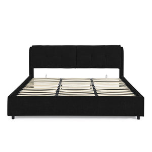 English Elm King Size Hydraulic Platform Bed With Integrated Headboard - Stylish Chenille Upholstery, Black W1413S00116