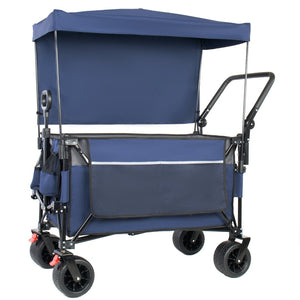 English Elm Multi-functional Heavy Duty Folding Wagon with Canopy Steel Frame All Terrain Wheels Blue Gray W2932P417648